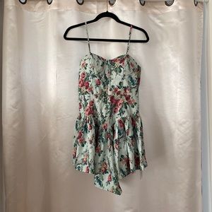 Cider Asymmetrical Hem Green Floral Dress